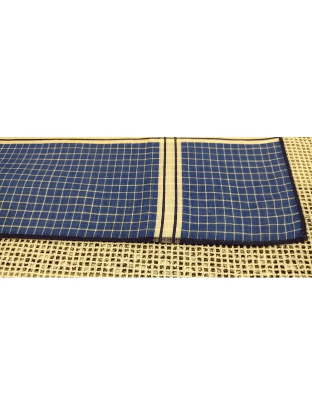 Vintage 1950s Men's Cotton Handkerchief Scarf Blue Squares Cream White Stripes